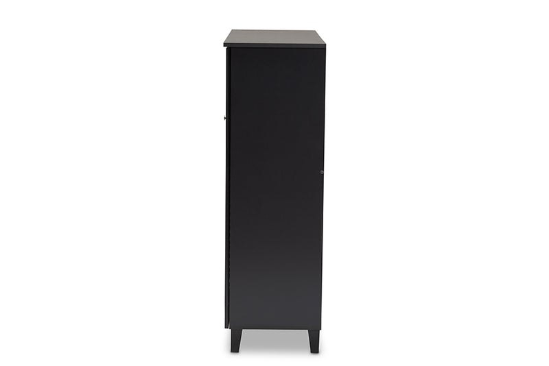 Theo Modern and Contemporary Dark Gray Finished 11-Shelf Wood Shoe Storage Cabinet w/Drawer