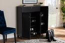 Theo Dark Gray Finished 11-Shelf Wood Shoe Storage Cabinet w/Drawer Baxton