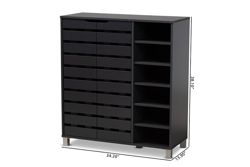 Darielle Modern and Contemporary Dark Gray Finished 2-Door Wood Shoe Storage Cabinet w/Open Shelves