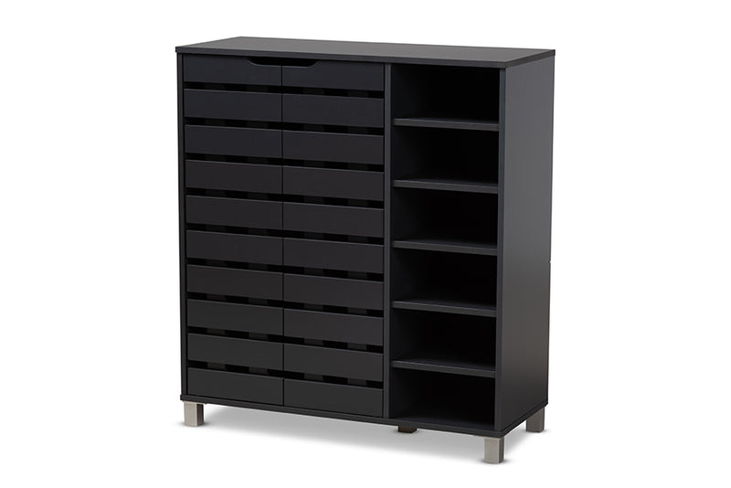 Darielle Modern and Contemporary Dark Gray Finished 2-Door Wood Shoe Storage Cabinet w/Open Shelves