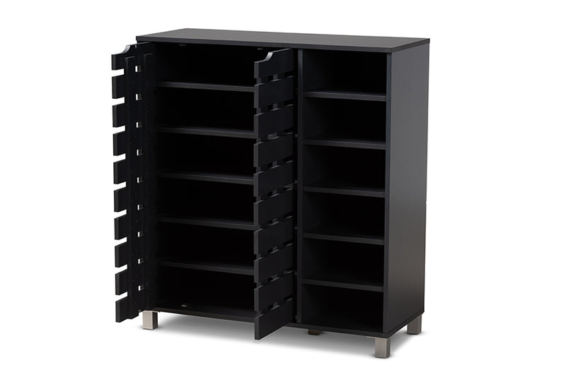 Darielle Modern and Contemporary Dark Gray Finished 2-Door Wood Shoe Storage Cabinet w/Open Shelves