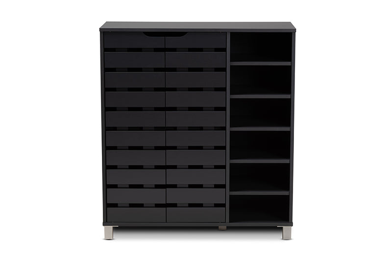 Darielle Modern and Contemporary Dark Gray Finished 2-Door Wood Shoe Storage Cabinet w/Open Shelves