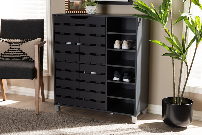 Darielle Modern and Contemporary Dark Gray Finished 2-Door Wood Shoe Storage Cabinet w/Open Shelves