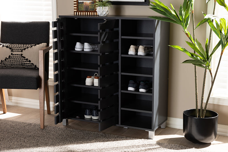 Darielle Modern and Contemporary Dark Gray Finished 2-Door Wood Shoe Storage Cabinet w/Open Shelves