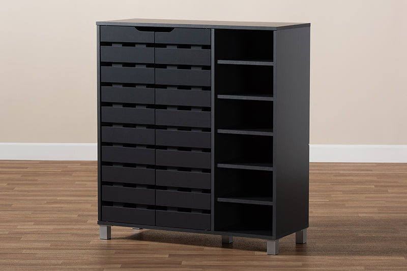 Darielle Modern and Contemporary Dark Gray Finished 2-Door Wood Shoe Storage Cabinet w/Open Shelves