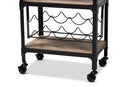 Brown Style Antique Black Textured Metal Distressed Oak Wine Cart Baxton