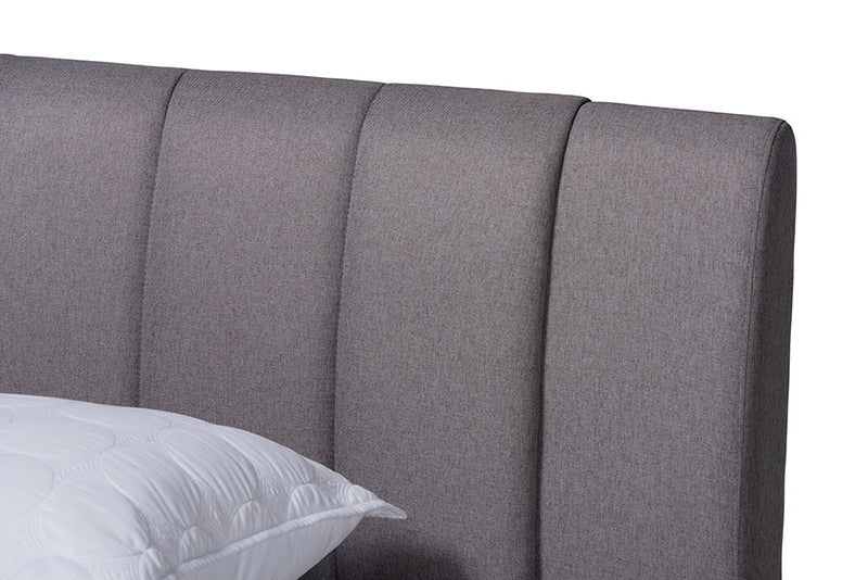 Harper Gray Fabric Upholstered Walnut Queen Size Bed Baxton