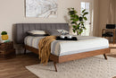 Harper Gray Fabric Upholstered Walnut Queen Size Bed Baxton