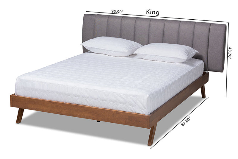 Harper Gray Fabric Upholstered Walnut Queen Size Bed Baxton
