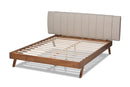 Harper Light Beige Fabric Upholstered Walnut Queen Size Bed Baxton