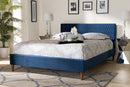 Timothy Royal Blue Velvet Fabric Upholstered Queen Size Bed Baxton