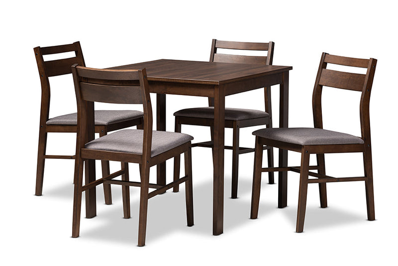 Nadira Gray Fabric Upholstered Dark Walnut-Finished 5-Piece Wood Dining Set Baxton