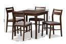 Nadira Gray Fabric Upholstered Dark Walnut-Finished 5-Piece Wood Dining Set Baxton