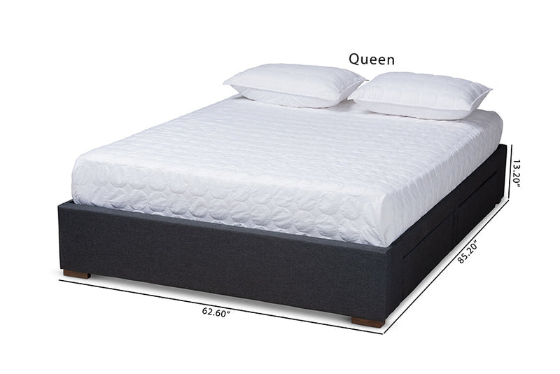 Finnick Dark Gray Fabric Upholstered 4-Drawer Queen Size Platform Storage Bed Baxton