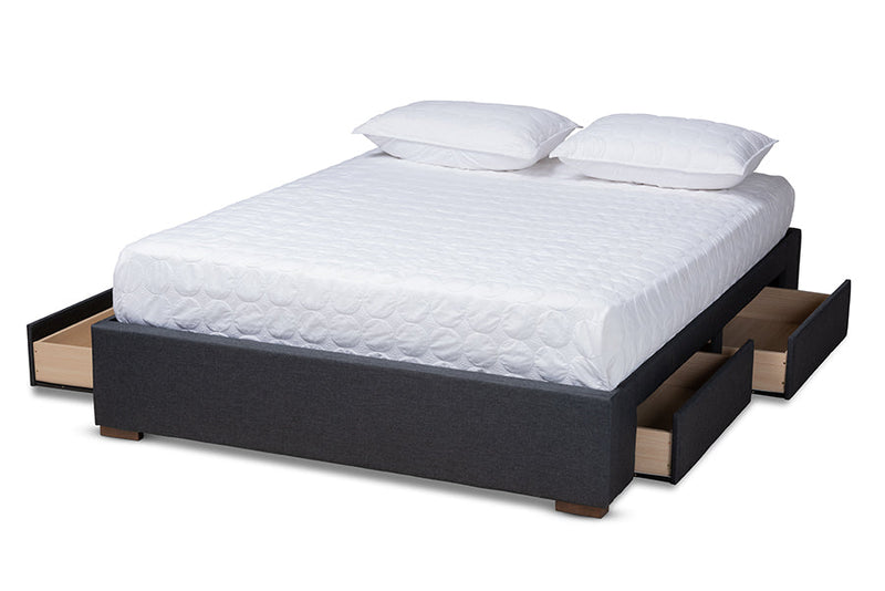 Finnick Dark Gray Fabric Upholstered 4-Drawer Queen Size Platform Storage Bed Baxton