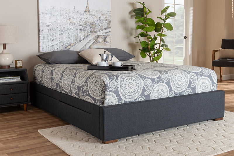 Finnick Modern and Contemporary Dark Gray Fabric Upholstered 4-Drawer King Size Platform Storage Bed