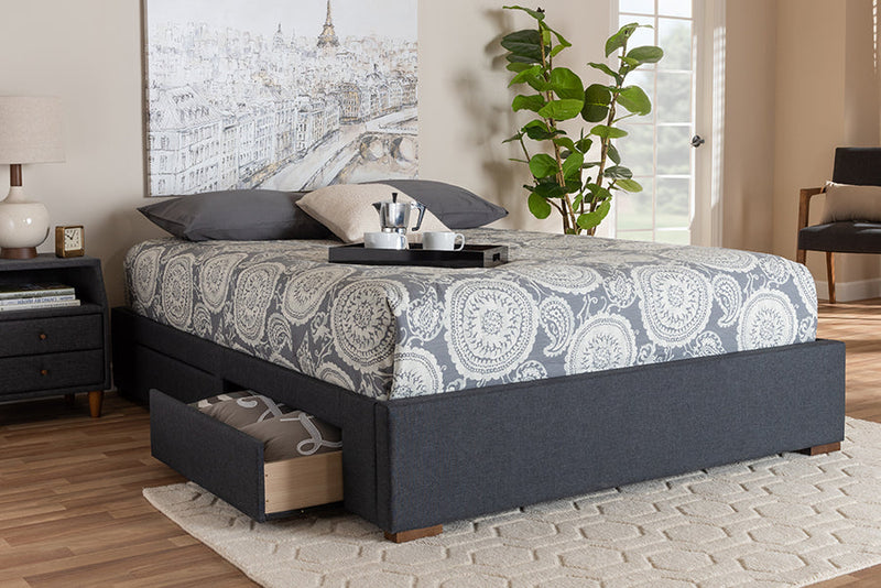 Finnick Dark Gray Fabric Upholstered 4-Drawer Queen Size Platform Storage Bed Baxton