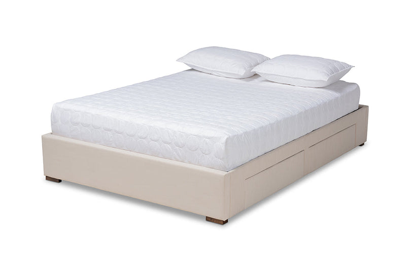 Finnick Beige Fabric Upholstered 4-Drawer Queen Size Platform Storage Bed Baxton