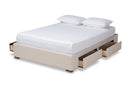 Finnick Beige Fabric Upholstered 4-Drawer Queen Size Platform Storage Bed Baxton