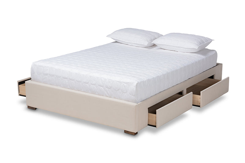 Finnick Modern and Contemporary Beige Fabric Upholstered 4-Drawer King Size Platform Storage Bed