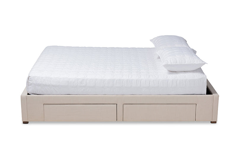 Finnick Beige Fabric Upholstered 4-Drawer Queen Size Platform Storage Bed Baxton
