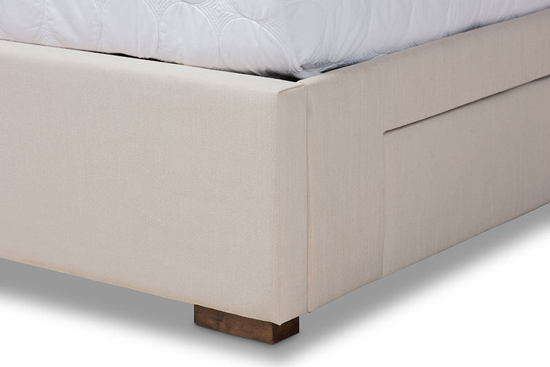 Finnick Modern and Contemporary Beige Fabric Upholstered 4-Drawer King Size Platform Storage Bed