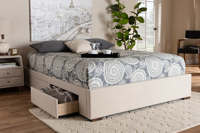 Finnick Modern and Contemporary Beige Fabric Upholstered 4-Drawer King Size Platform Storage Bed