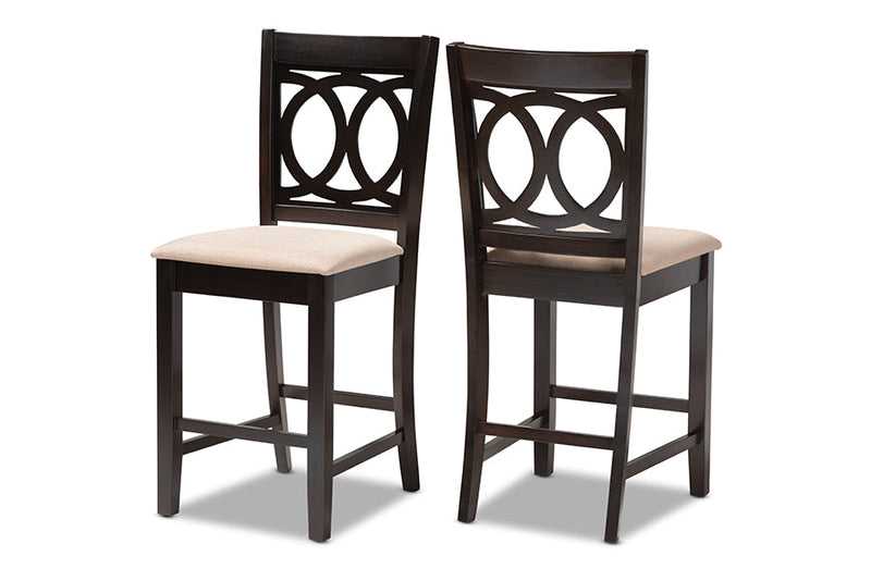 Aspen Sand Fabric Espresso Brown 2Pc Counter Height Pub Chair Set Baxton