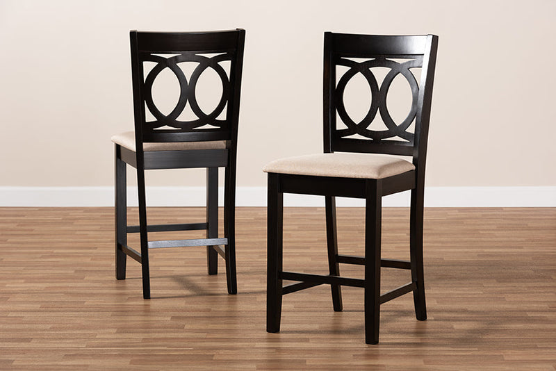 Aspen Sand Fabric Espresso Brown 2Pc Counter Height Pub Chair Set Baxton