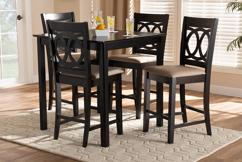 Aspen Modern and Contemporary Sand Fabric Upholstered Espresso Brown Finished 5-Piece Wood Pub Set