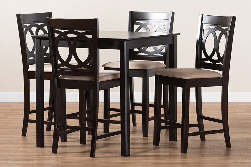 Aspen Modern and Contemporary Sand Fabric Upholstered Espresso Brown Finished 5-Piece Wood Pub Set