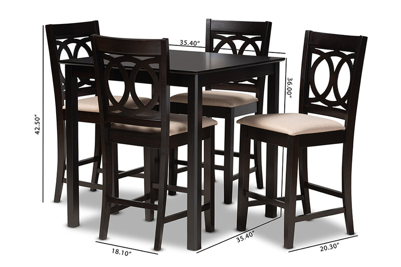 Aspen Modern and Contemporary Sand Fabric Upholstered Espresso Brown Finished 5-Piece Wood Pub Set