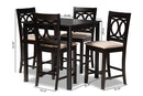 Aspen Sand Fabric Upholstered Espresso Brown Finished 5-Piece Wood Pub Set Baxton