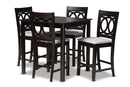 Aspen Gray Fabric Upholstered Espresso Brown Finished 5-Piece Wood Pub Set Baxton