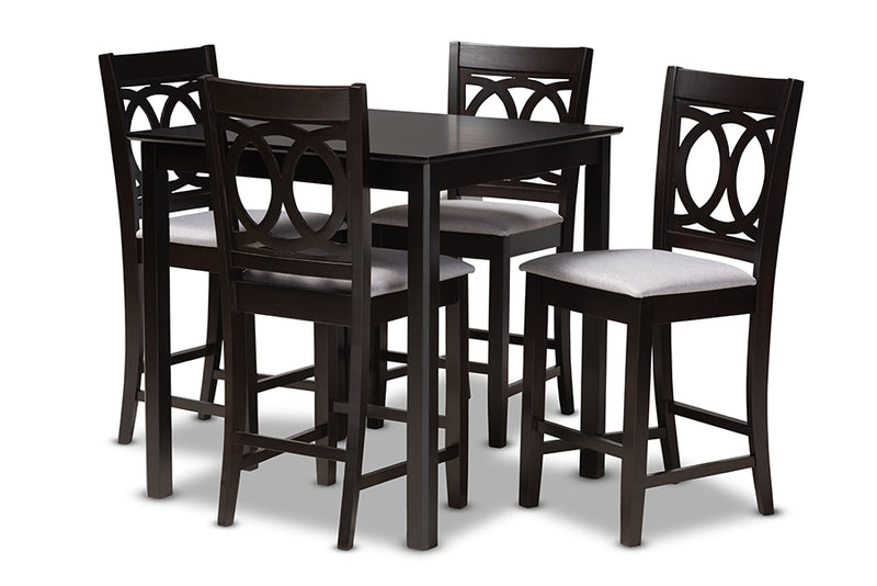 Aspen Modern and Contemporary Gray Fabric Upholstered Espresso Brown Finished 5-Piece Wood Pub Set