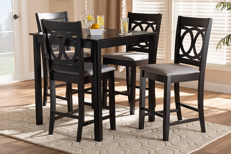 Aspen Modern and Contemporary Gray Fabric Upholstered Espresso Brown Finished 5-Piece Wood Pub Set