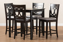 Aspen Gray Fabric Upholstered Espresso Brown Finished 5-Piece Wood Pub Set Baxton