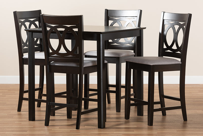 Aspen Modern and Contemporary Gray Fabric Upholstered Espresso Brown Finished 5-Piece Wood Pub Set