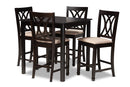 Asgart Sand Fabric Upholstered Espresso Brown Finished 5-Piece Wood Pub Set Baxton