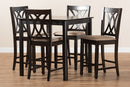 Asgart Sand Fabric Upholstered Espresso Brown Finished 5-Piece Wood Pub Set Baxton