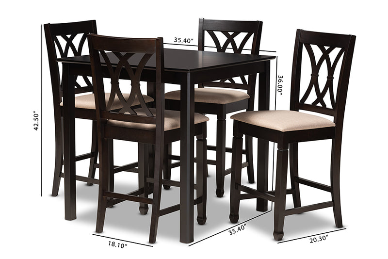 Asgart Modern and Contemporary Sand Fabric Upholstered Espresso Brown Finished 5-Piece Wood Pub Set