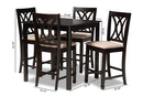 Asgart Sand Fabric Upholstered Espresso Brown Finished 5-Piece Wood Pub Set Baxton