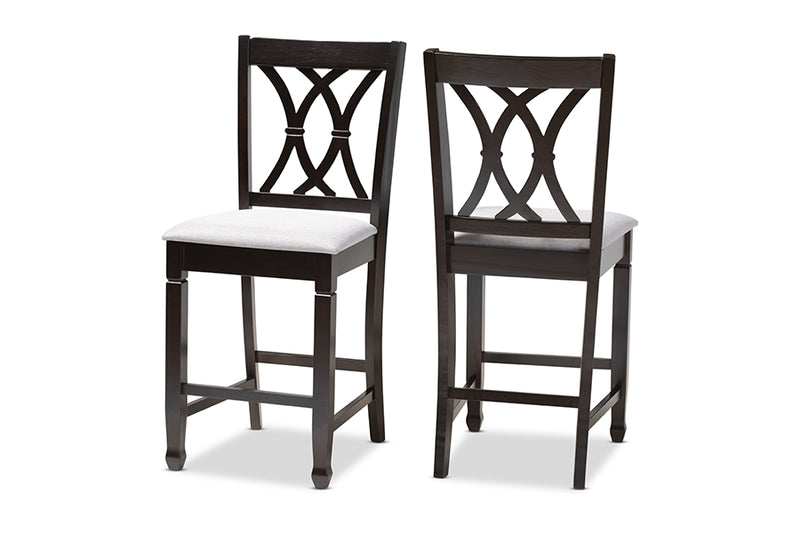 Asgart Modern and Contemporary Gray Fabric Upholstered Espresso Brown Finished Wood Counter Height Pub Chair Set of 2