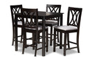 Asgart Gray Fabric Upholstered Espresso Brown Finished 5-Piece Wood Pub Set Baxton