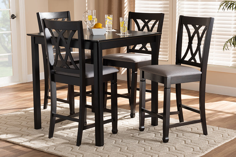 Asgart Modern and Contemporary Gray Fabric Upholstered Espresso Brown Finished 5-Piece Wood Pub Set