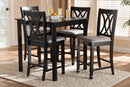 Asgart Gray Fabric Upholstered Espresso Brown Finished 5-Piece Wood Pub Set Baxton