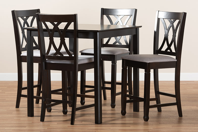 Asgart Modern and Contemporary Gray Fabric Upholstered Espresso Brown Finished 5-Piece Wood Pub Set