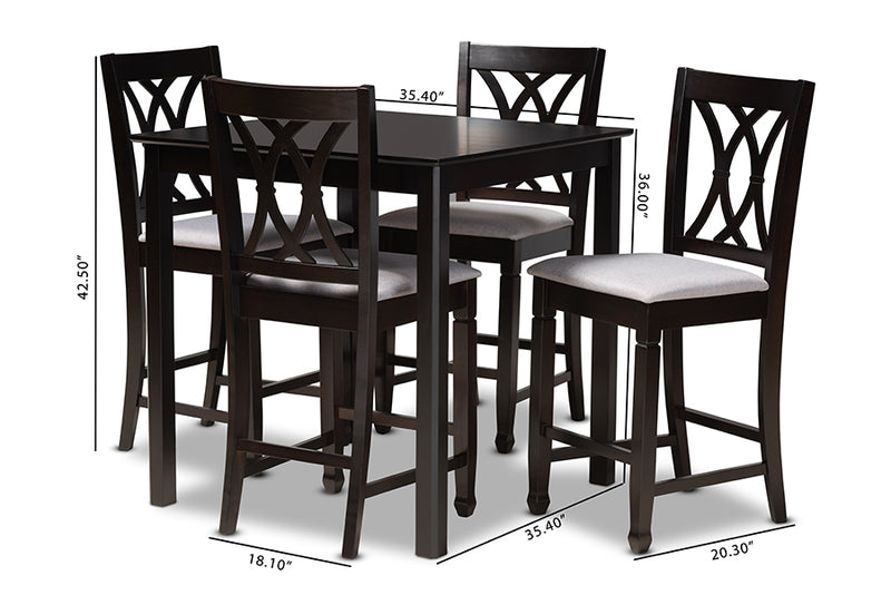 Asgart Modern and Contemporary Gray Fabric Upholstered Espresso Brown Finished 5-Piece Wood Pub Set