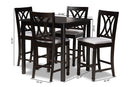 Asgart Gray Fabric Upholstered Espresso Brown Finished 5-Piece Wood Pub Set Baxton