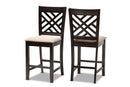 Iden Sand Fabric Espresso Brown Counter Height 2Pc Pub Chair Set Baxton